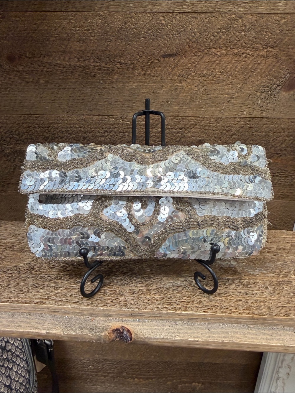 Sequin Fold-Over Mini Clutch - Silver and Gold